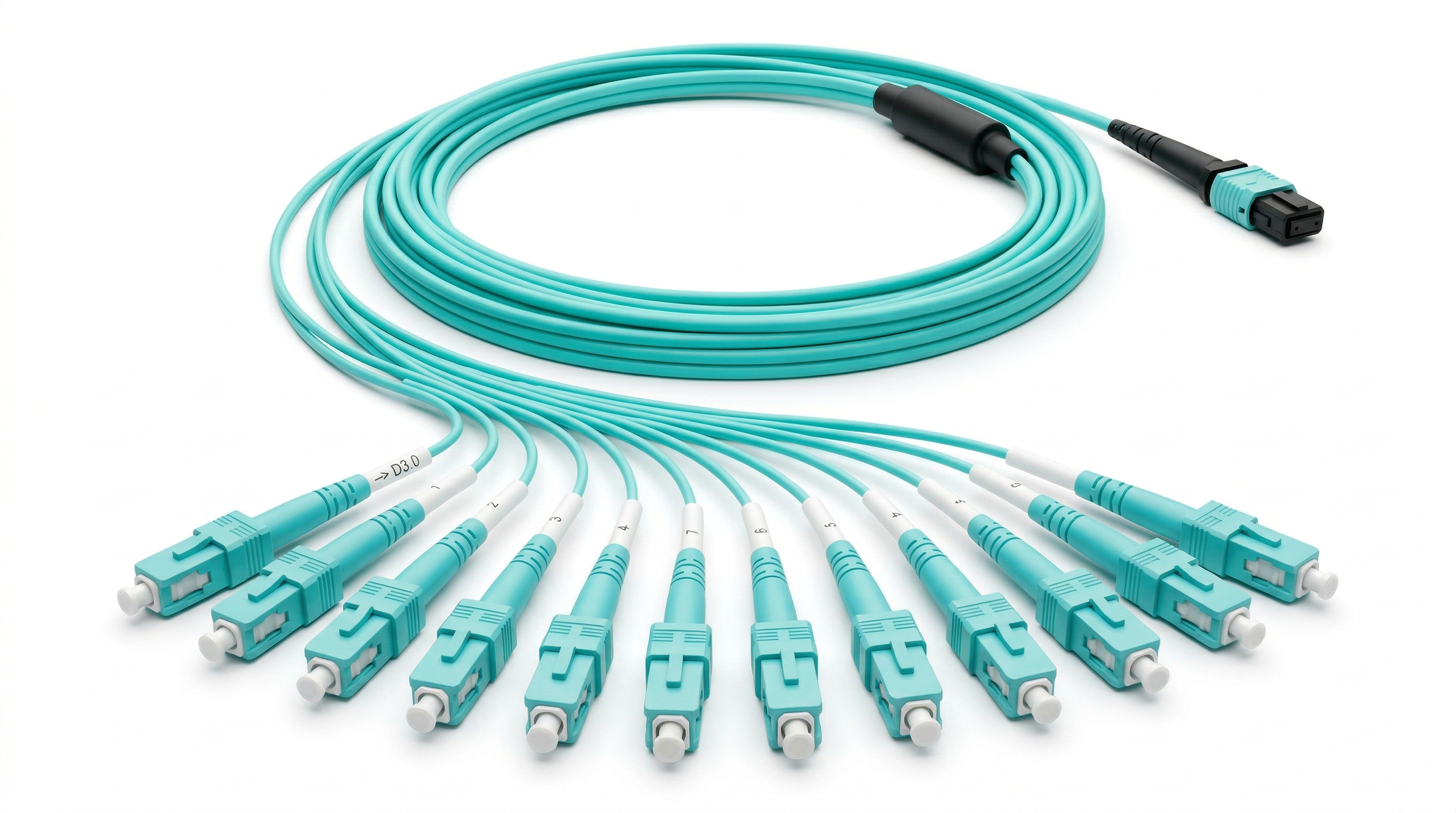 Fiber optic LC-to-MPO breakout cable with cassette